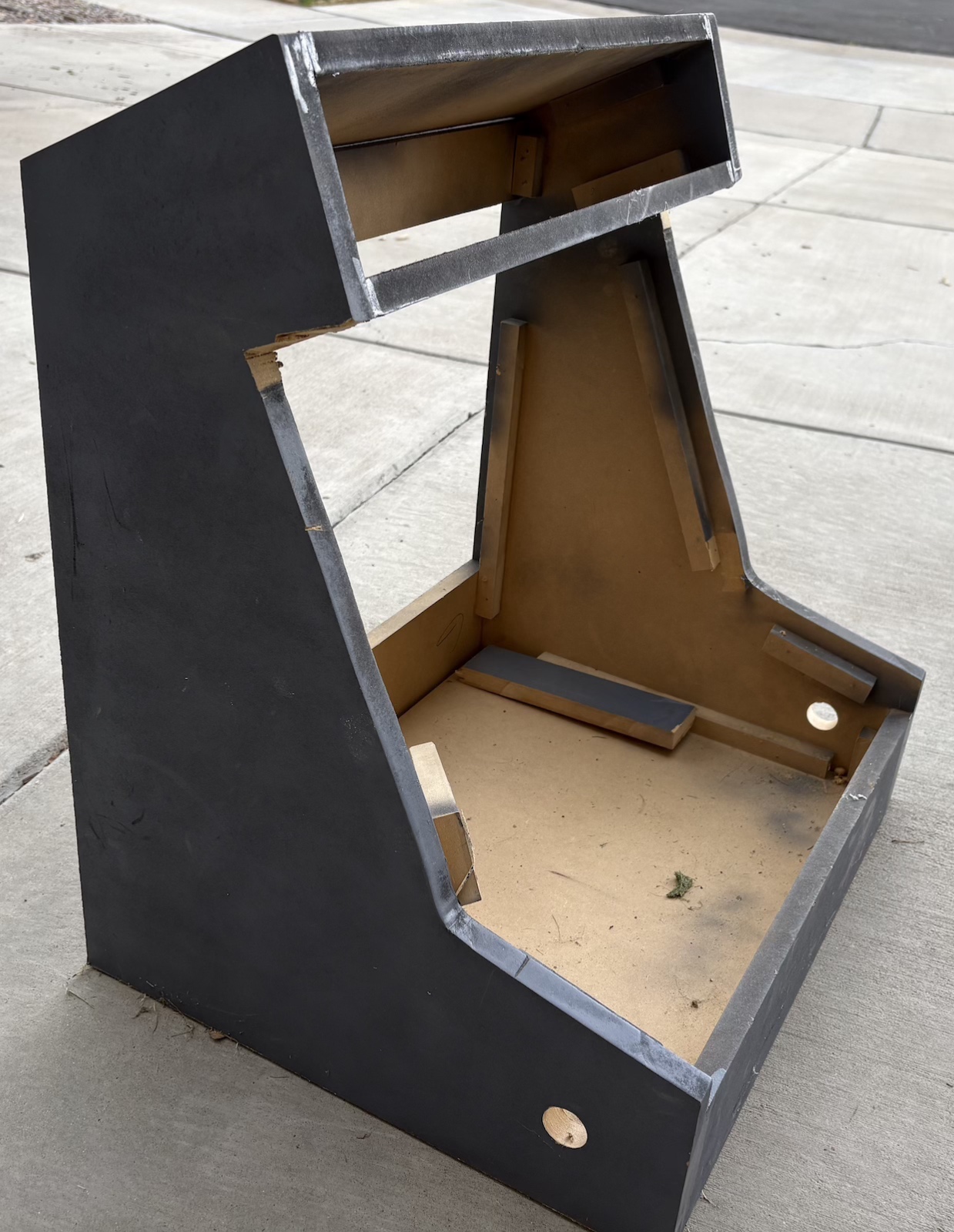 First bartop arcade cabinet — plain grey, unfinished, real
